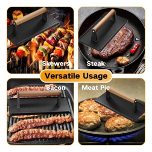 Yoehka Cast Iron Grill Press-2PCS, Heavy Duty Bacon/Burger/Griddle/Chef Press with Wood Handle, Perfectly Grilled Steak,Meat,Sandwich,Panini, 2.25lbs Cooking Weight,Rectangle(8.27"×4.25"×3.35”in)