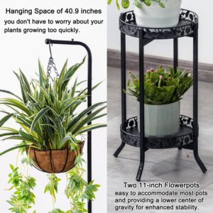 COPREE 2-tier Hanging Plant Stand, Space-Saving Iron Planter Shelves Flower Pot Organizer Rack Multiple Flower Pot Display Holder Shelf Indoor Outdoor Heavy Duty Planter Shelving Unit