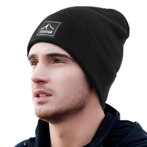 DOCVIT Knit Cuffed Beanie Warm Winter Hats Unisex Skull Knit Cap Fashion Ski Hat for Men and Women Black