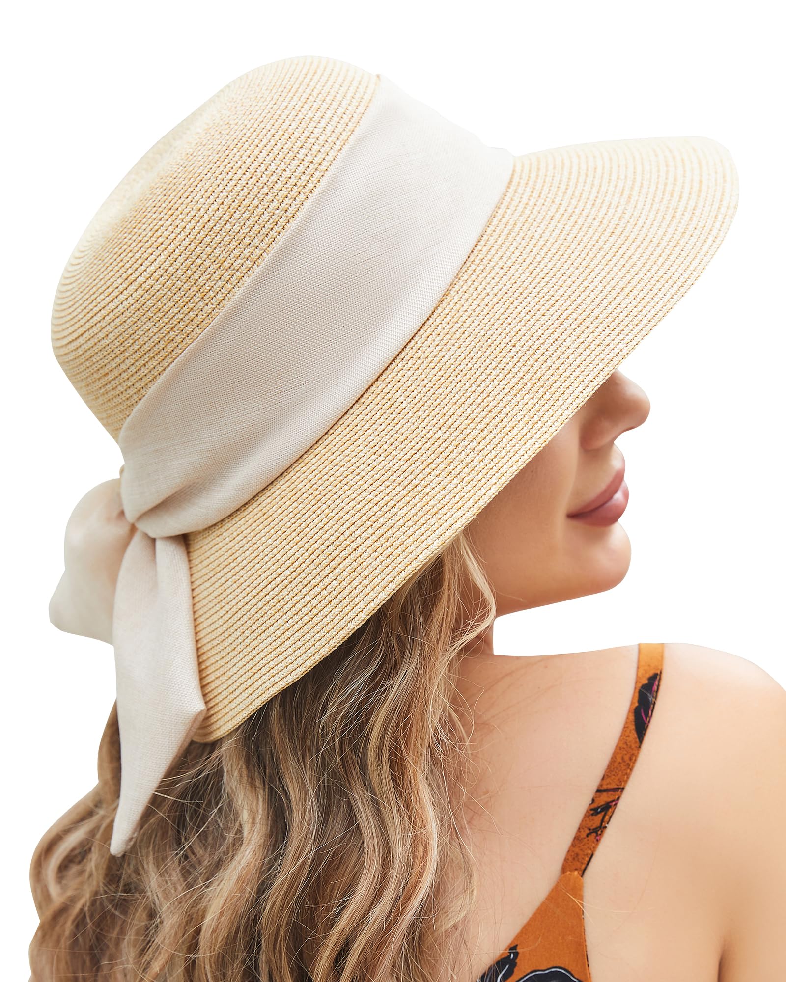 UWILL Cute Sun Hat Womens Wide Brim Foldable Straw Hats Beach Sun Hats for Women Floppy Summer Hats UPF 50+ (as1, Alpha, m, l, Beige) 1