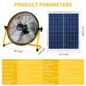 CYBERDAX 16 Inch Portable Rechargeable Solar Floor/Table Fan, Air Circulation Fan Powered by Solar Panel and AC Charger Dual Input for Indoor Household, Office, Camping, Picnic Outdoors