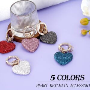 HONYJOOM Pink Heart Keychains for Women, Cute Bling Wristlet Accessories Girly Aesthetic Key Chain Charms for Car Keys, Backpack Puff Ball