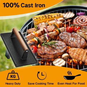 Yoehka Cast Iron Grill Press-2PCS, Heavy Duty Bacon/Burger/Griddle/Chef Press with Wood Handle, Perfectly Grilled Steak,Meat,Sandwich,Panini, 2.25lbs Cooking Weight,Rectangle(8.27"×4.25"×3.35”in)