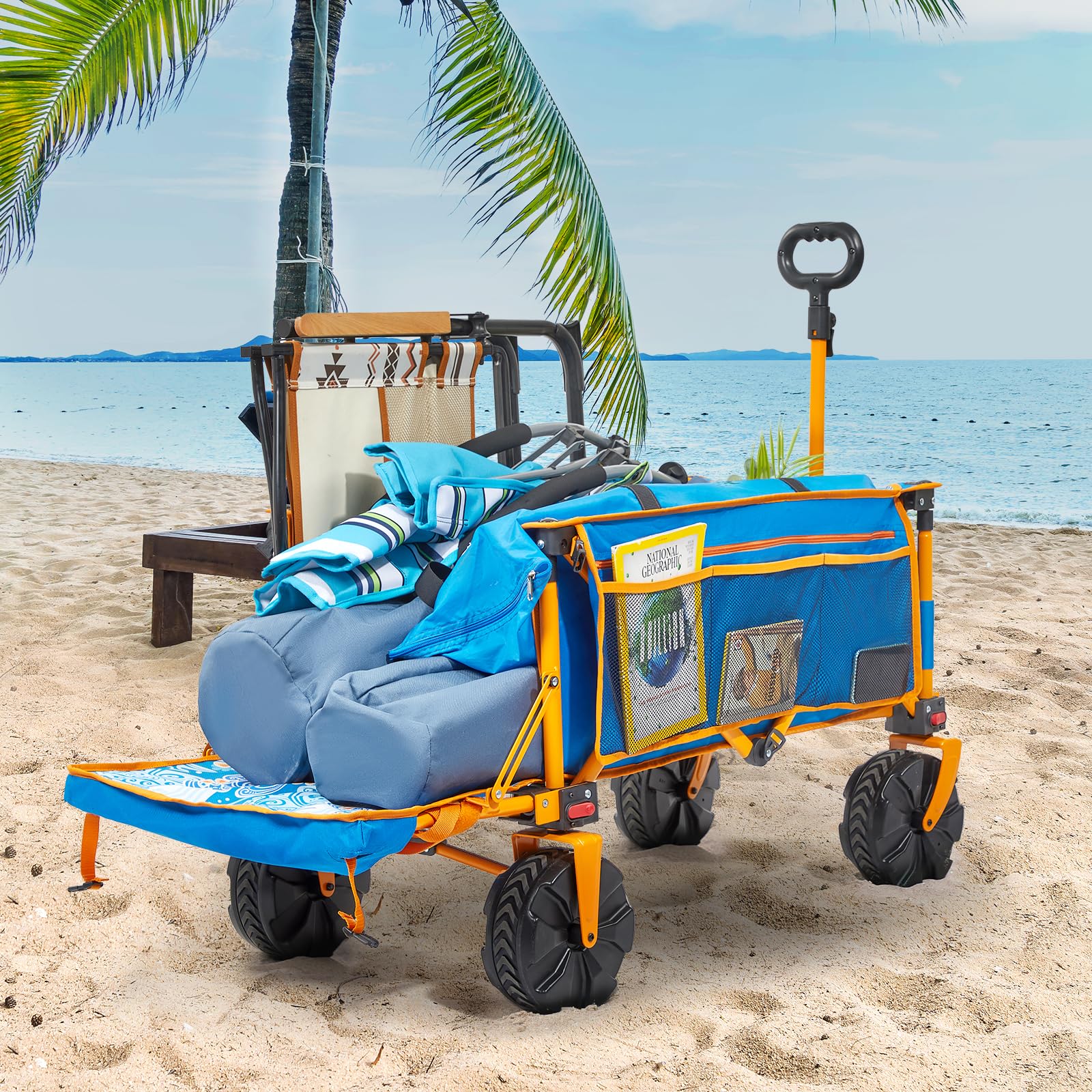 Old Bahama Bay 49 Inch Extended Extra Long Beach Wagon with Big Wheels for Sand, Collapsible Utility Beach Cart Heavy Duty Folding Wagon,Ideal for Outdoor Sand Camping Garden Pet