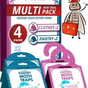 2024 All-New Moth Traps - Multi 4 Pack Bundle (2 Pantry and 2 Clothes) Magic Moth Catch, Safe & Odor-Free Protect Kitchen, Wardrobe, Closet