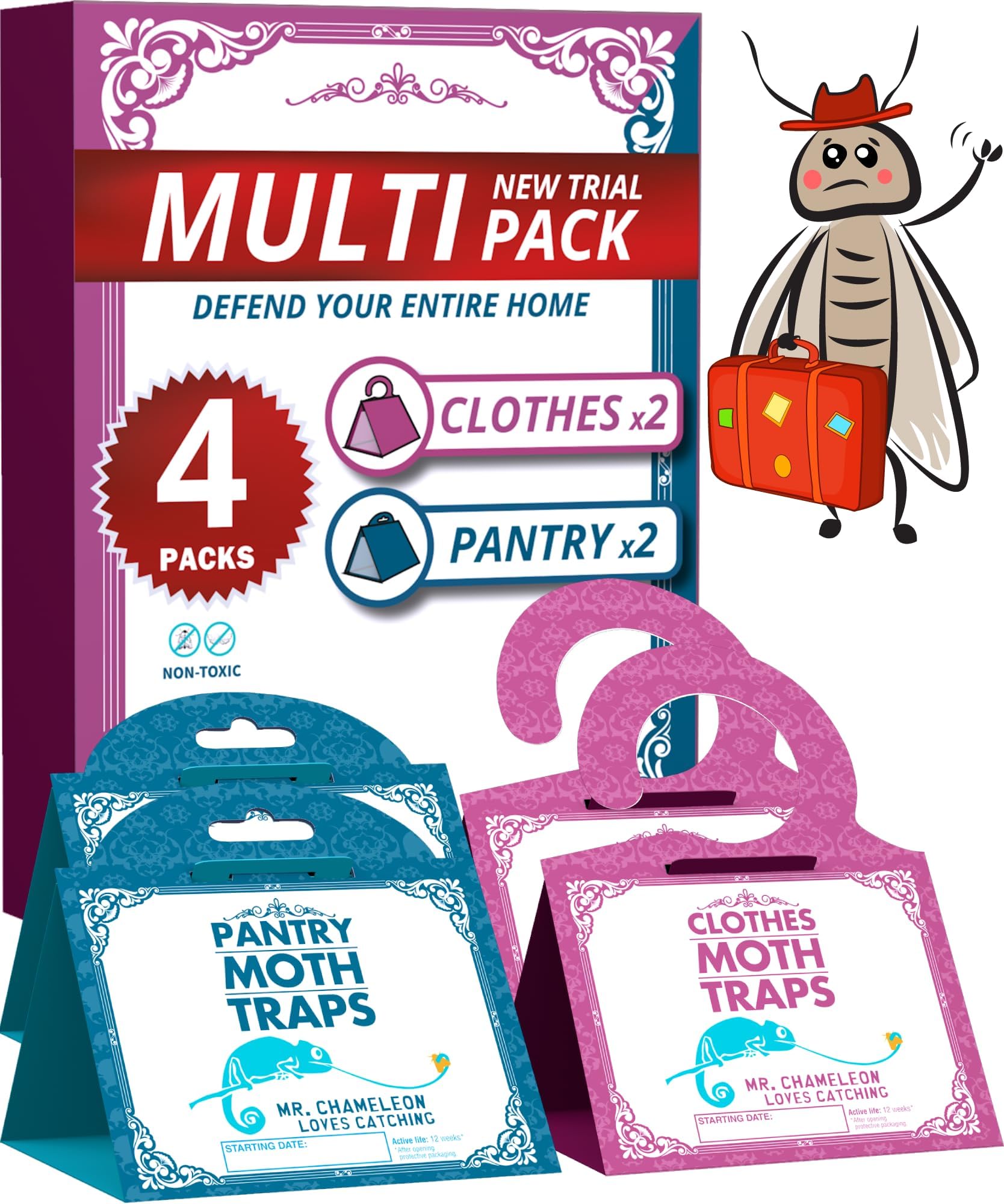 2024 All-New Moth Traps - Multi 4 Pack Bundle (2 Pantry and 2 Clothes) Magic Moth Catch, Safe & Odor-Free Protect Kitchen, Wardrobe, Closet