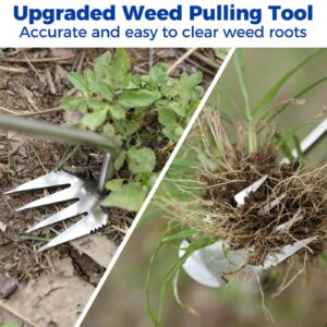 2pcs Upgraded Weed Pulling Tools,New Weeding Artifact Uprooting Weeding Tool,Garden Weeding Tool of Stainless Steel,Weed Puller Tool with Garden Gloves,Weeding Tool for Backyard (3 teeth+4 teeth)