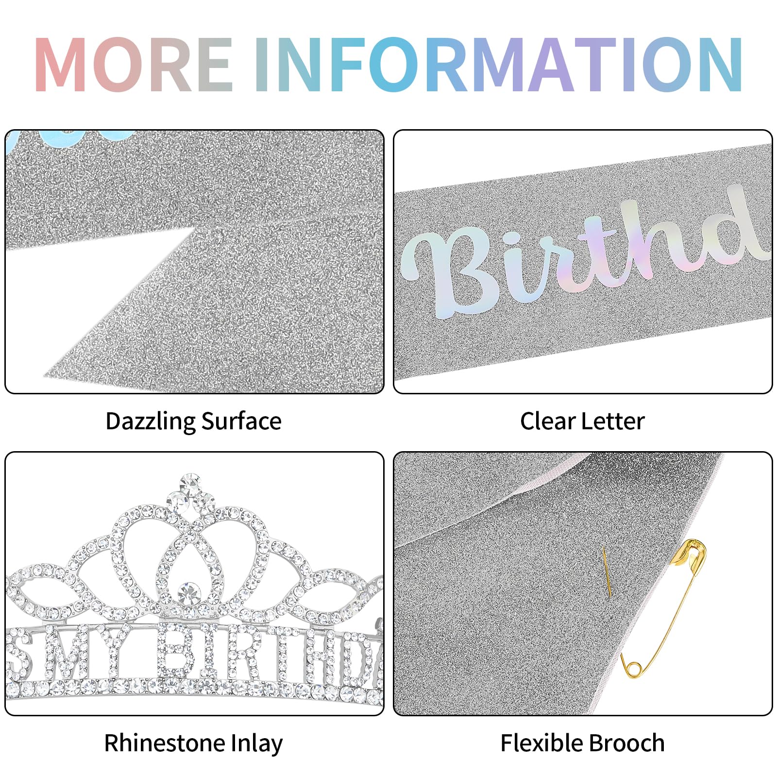 ACO-UINT Birthday Crown for Women, Silver Birthday Headband Birthday Sash It's My Birthday Crown, Birthday Girl Crown Birthday Tiara Birthday Decorations Birthday Gifts