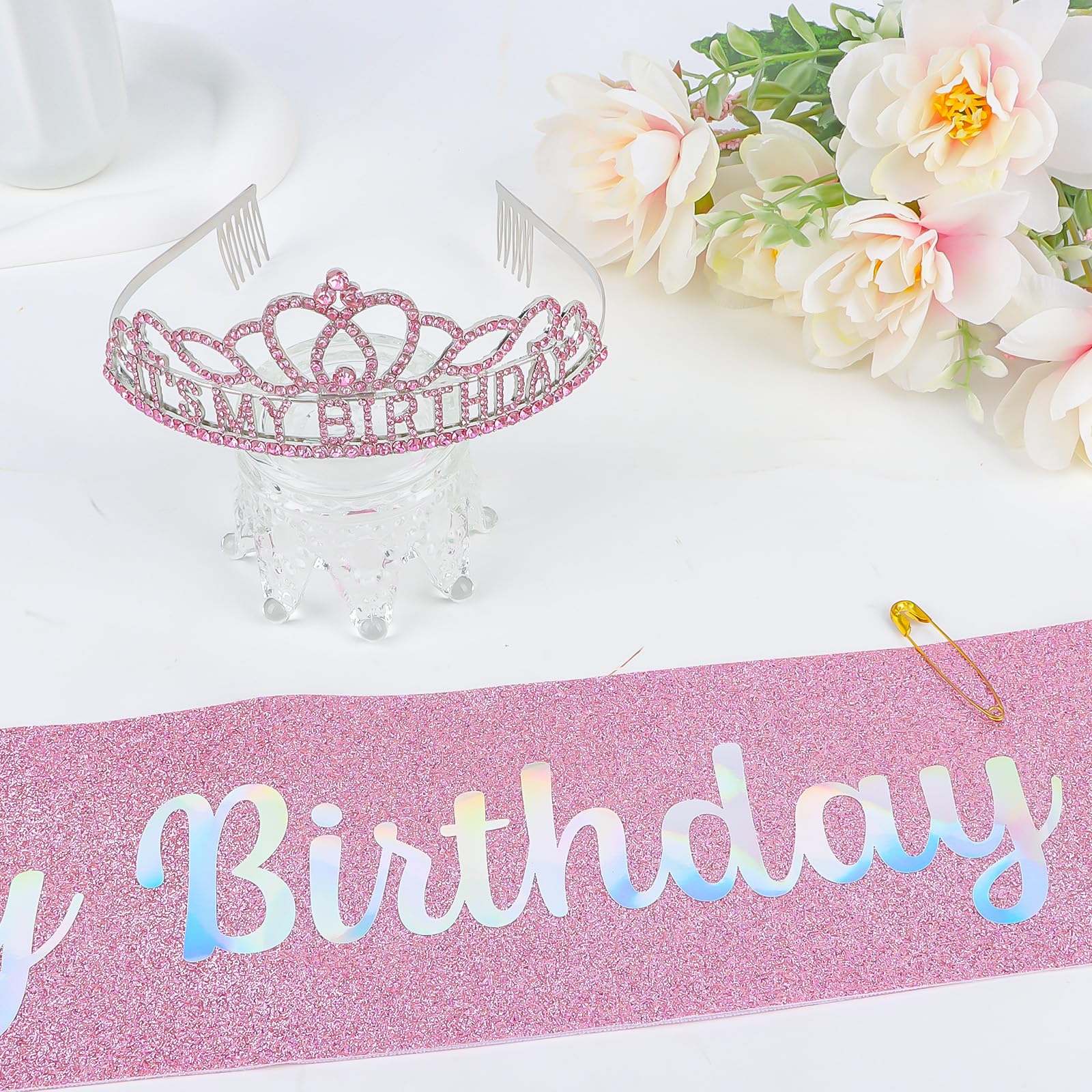 Pink Birthday Crown Adult Woman & Glitter Its My Birthday Sash for Women Birthday Tiara for Women Birthday Hat Birthday Girl Crown Pink Crown for Women Parties Favors Pink Birthday Decorations