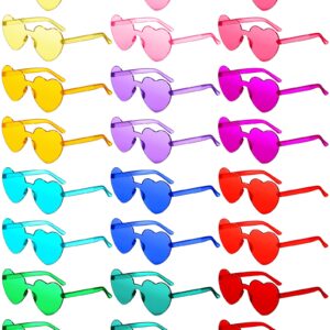 Colzzy 24 Pair Heart Shaped Rimless Sunglasses Transparent Candy Color Frameless Glasses Tinted Eyewear(Bright Colors)