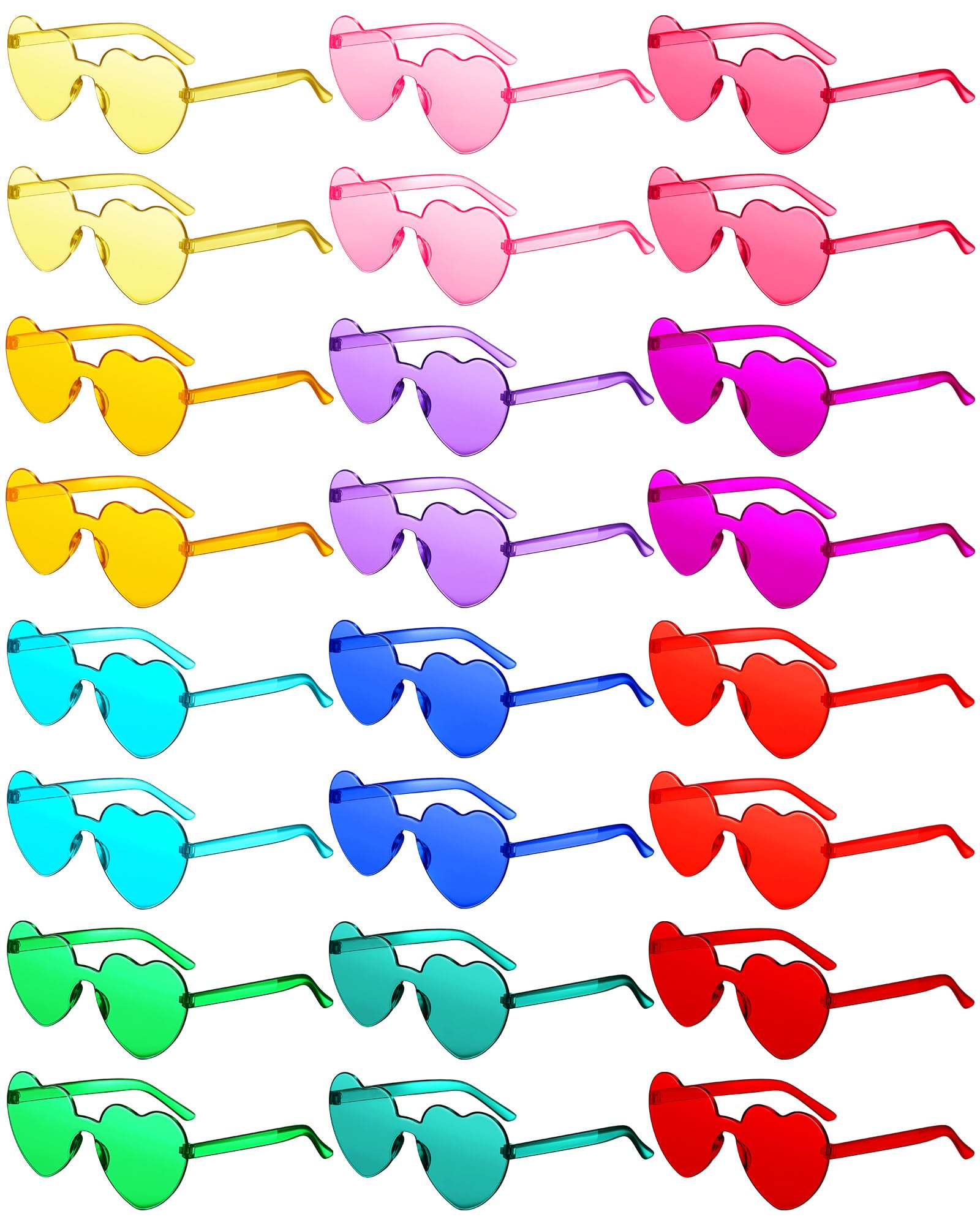 Colzzy 24 Pair Heart Shaped Rimless Sunglasses Transparent Candy Color Frameless Glasses Tinted Eyewear(Bright Colors)