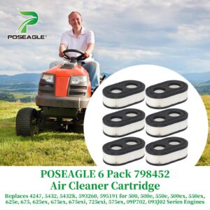 POSEAGLE 6 Pack 798452 Air Cleaner Cartridge Replaces 4247, 5432, 5432K, 593260, 595191 for 500, 500e, 550e, 500ex, 550ex, 625e, 675, 625ex, 675ex, 675exi, 725exi, 575ex, 09P702, 093J02 Series Engines