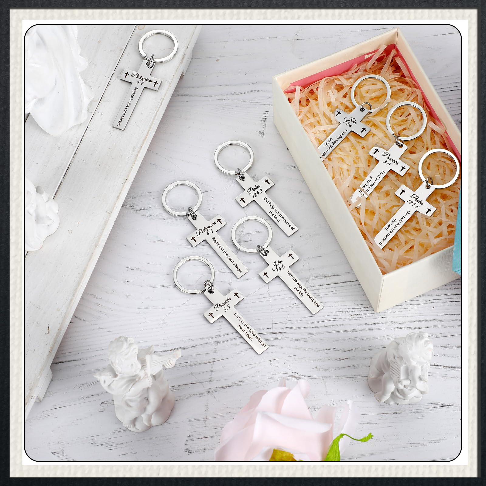 Equsion 20 Pcs Christian Bible Verse Keychain Bulk Religious Cross Keychains Keyring Jesus Keychain Jewelry for Inspirational Gift Catholic Birthday Christmas Easter Baptism Women Men Kid