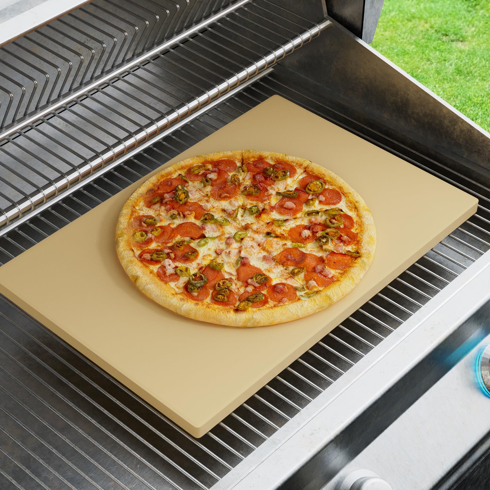 Caprihom Large Pizza Stone 20" x 13.5" Pizza Stone for Grill Rectangular Baking Pizza Stone for Oven Heavy Duty Cordierite Stone, Ideal for Baking Different Sizes of Pizzas