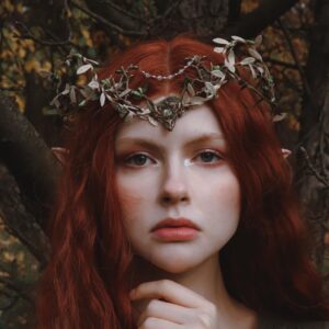 MOSTORY Handmade Forest Leaf Crown - ELf Woodland Hadpiece Fairy Green Branch Tiara Elven Vine Circlet with Rhinestone Tassel for Renaissance Party Cosplay Halloween Photo Prop