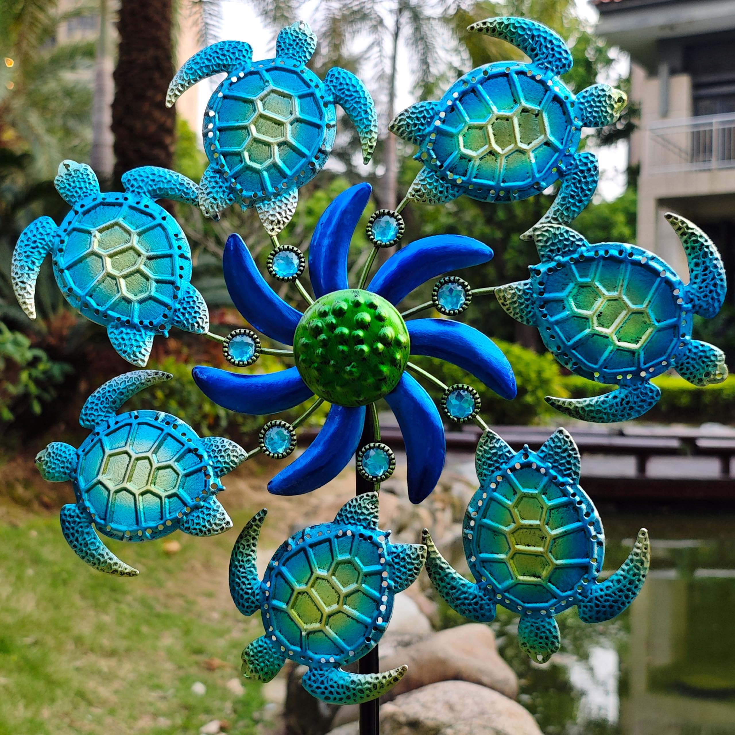 COOZZYHOUR 39" Sea Turtle Wind Spinners Garden Stake-Ocean Theme Outdoor Decorations- Metal Stake Yard Spinner-Wind Sculpture Yard Art Decorations for Patio,Swimming,Lawn & Garden Decor