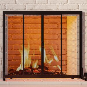 Fire Beauty Fireplace Screen, Wrought Iron Mesh, Baby Safe Spark Guard Protector with 2-Doors Large Flat Guard Screens (37.8 x 30.7 Inch)