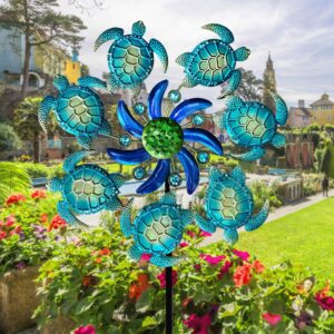 COOZZYHOUR 39" Sea Turtle Wind Spinners Garden Stake-Ocean Theme Outdoor Decorations- Metal Stake Yard Spinner-Wind Sculpture Yard Art Decorations for Patio,Swimming,Lawn & Garden Decor