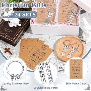 Siifert 24 Sets Christian Keychain Bible Verse Cross Keychain Bulk Religious Prayer Gifts for Women Men Christmas (Silver,Rectangle)