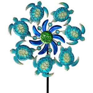 coozzyhour 39" sea turtle wind spinners garden stake-ocean theme outdoor decorations- metal stake yard spinner-wind sculpture yard art decorations for patio,swimming,lawn & garden decor