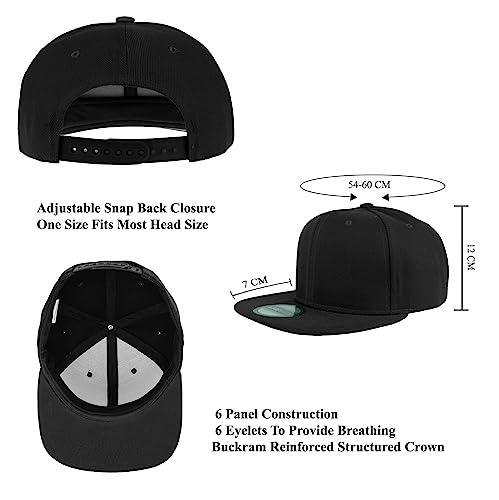 Gelante Snapback Hats for Men - Flat Bill Brim Baseball Cap Hat - Plain Blank Adjustable 1500-1PC Black