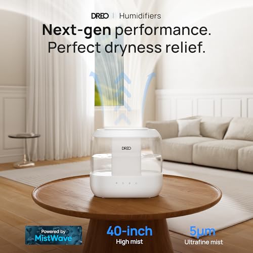 Dreo Humidifiers for Bedroom, Top Fill 4L Supersized Cool Mist Humidifier with Oil Diffuser and Nightlight, 32H Runtime, Quiet Ultrasonic Humidifiers for Home, Large Room, Baby Nursery and Plants