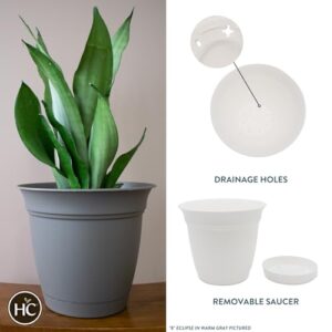 The HC Companies 16 Inch Eclipse Round Planter with Saucer - Indoor Outdoor Plant Pot for Flowers, Vegetables, and Herbs, White