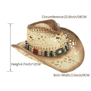 Men's Women's Straw Cowboy Hat Cowgirl Woven Sun Hat Western Cowboy Hat Two Decorative Bands