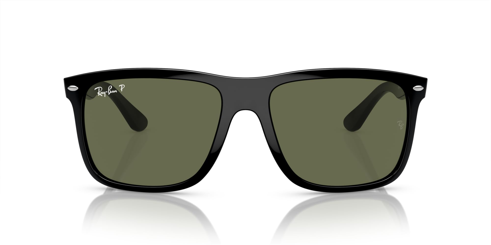 Ray-Ban RB4547F Boyfriend Two Square Sunglasses, Black/Green Polarized, 60 mm