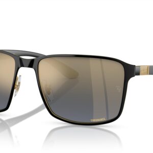 Ray-Ban Rb3721Ch Chromance Square Sunglasses, Black On Gold/Blue Mirrored Gold Polarized, 59 mm