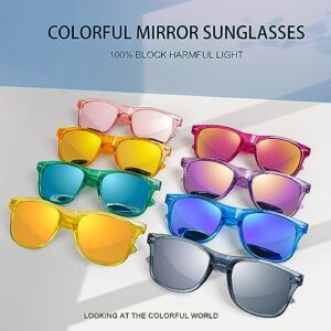 12 Pack 80s Neon Party Sunglasses Bulk, Fun Clear Green Frame Mirror Sunglasses Set for Women Men Party Favors