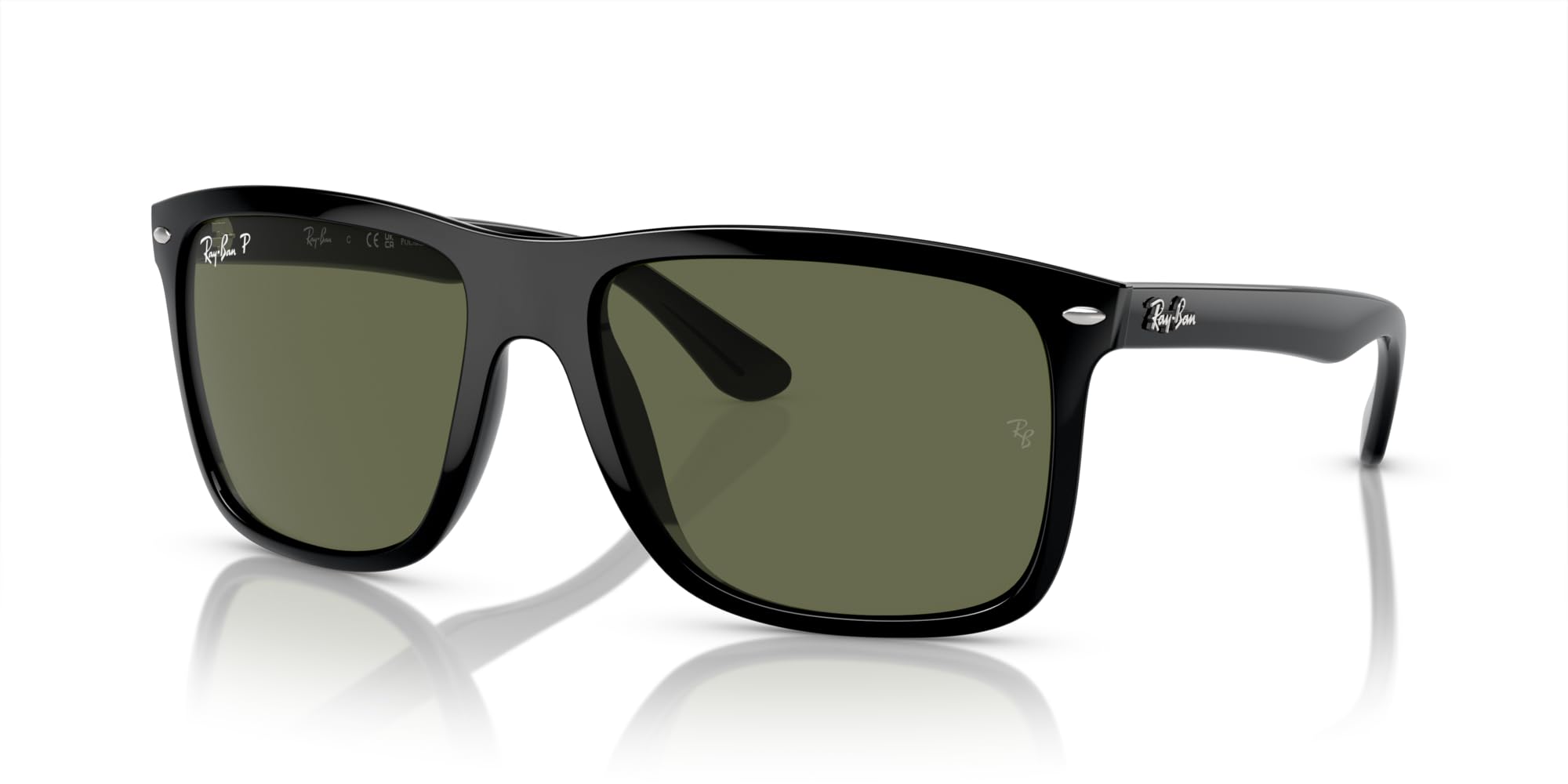 Ray-Ban RB4547F Boyfriend Two Square Sunglasses, Black/Green Polarized, 60 mm