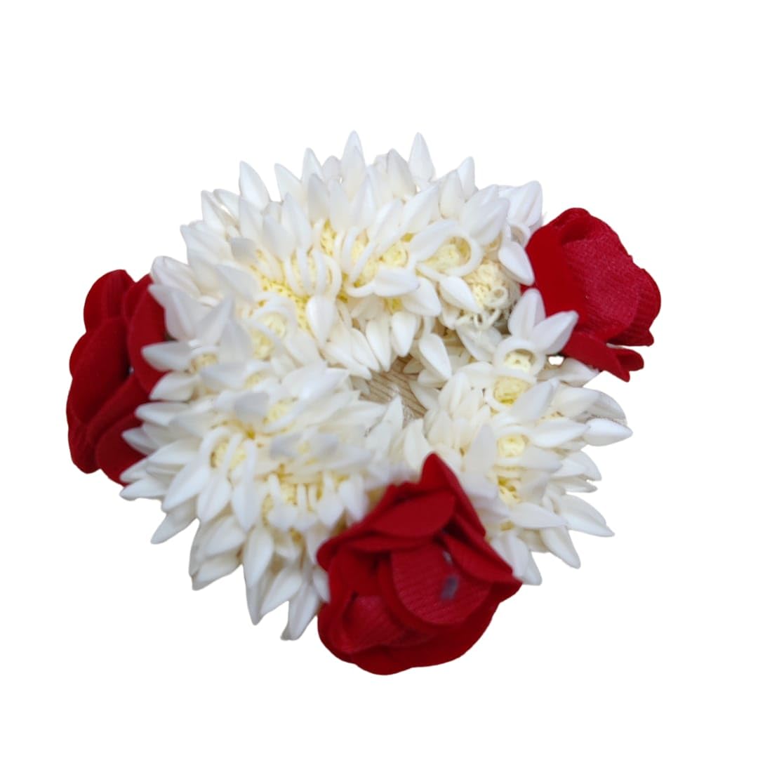 Traditional Indian Hair accessories Small White Gajra with rose Artificial Flower Jewelry Handmade Veni tiara For Women Party Wear bridal mehndi Hair Bun (1 pc)