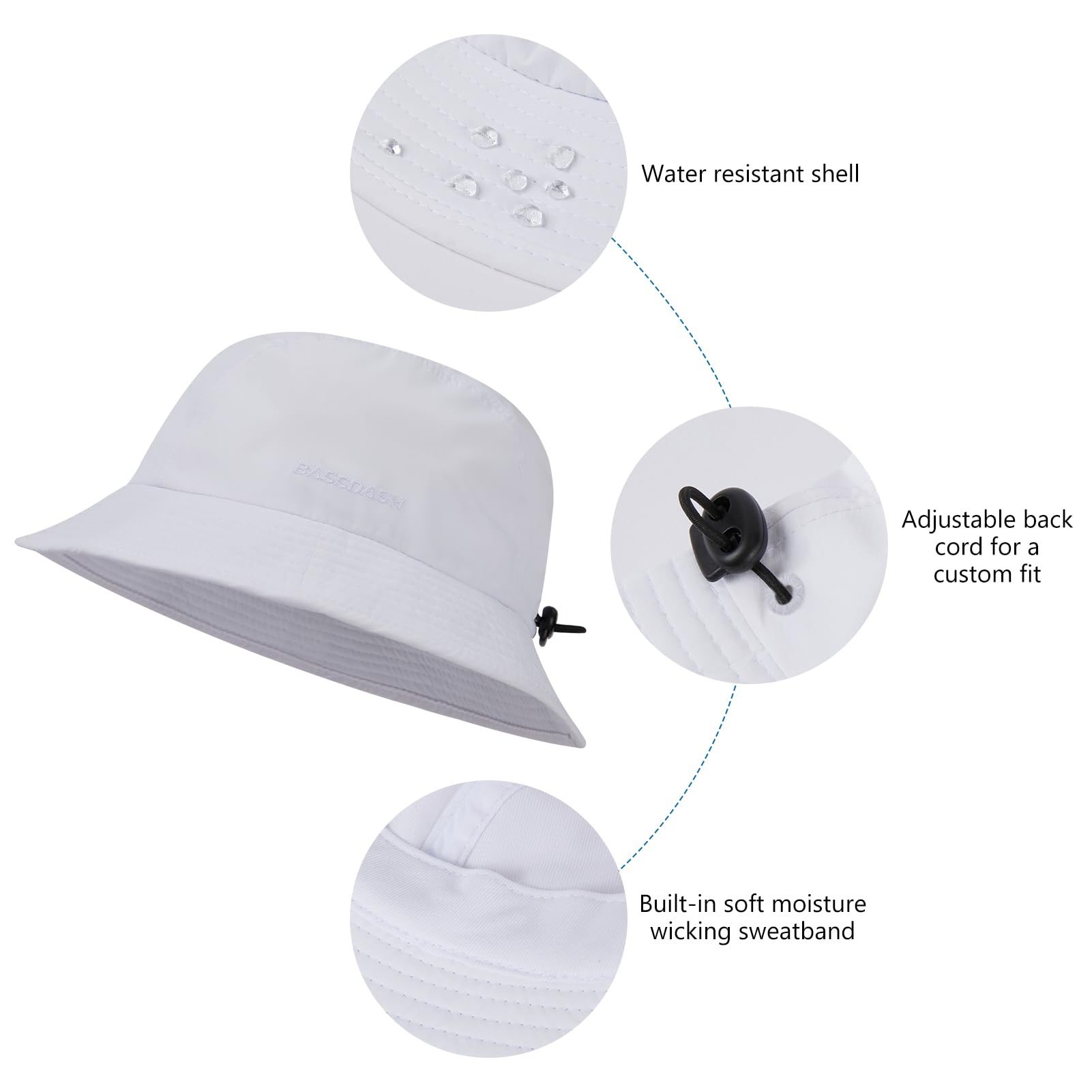 BASSDASH UPF50+ Fishing Bucket Hat for Men Women Lightweight Water Resistant Packable Outdoor Summer Sun Hats FH13 White