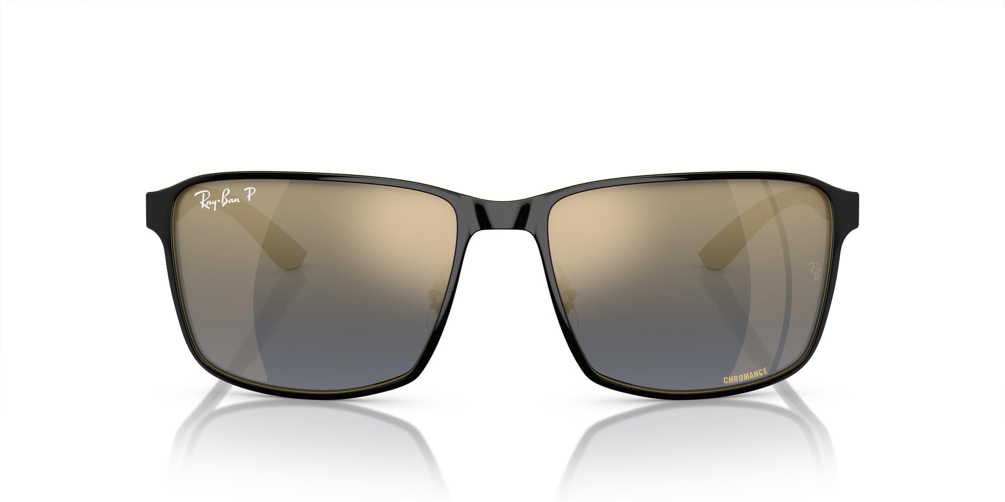 Ray-Ban Rb3721Ch Chromance Square Sunglasses, Black On Gold/Blue Mirrored Gold Polarized, 59 mm