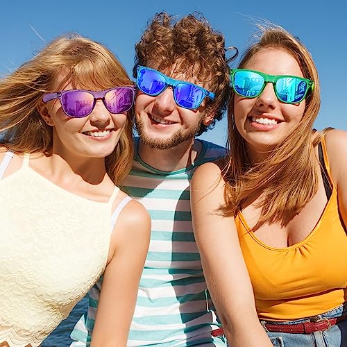 12 Pack 80s Neon Party Sunglasses Bulk, Fun Clear Green Frame Mirror Sunglasses Set for Women Men Party Favors