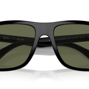 Ray-Ban RB4547F Boyfriend Two Square Sunglasses, Black/Green Polarized, 60 mm