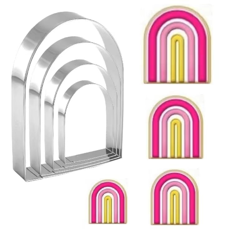 Arched Cookie Cutter Set ANCKNE 4 piece geometric cookie cutter molds - Stainless steel from 2 to 5 inches, Cake Cutters for Kitchen Baking