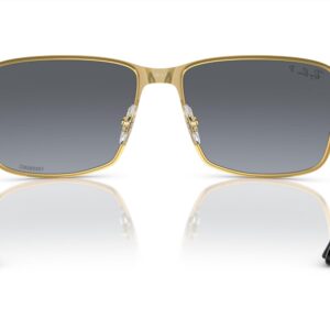 Ray-Ban Rb3721Ch Chromance Square Sunglasses, Black On Gold/Blue Mirrored Gold Polarized, 59 mm