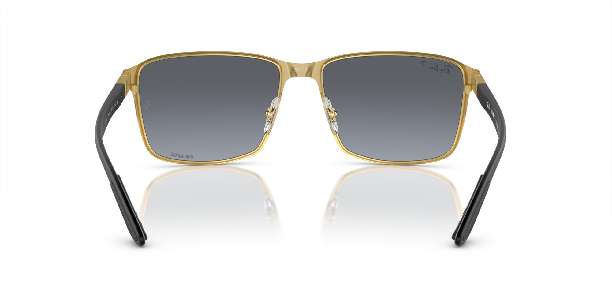 Ray-Ban Rb3721Ch Chromance Square Sunglasses, Black On Gold/Blue Mirrored Gold Polarized, 59 mm