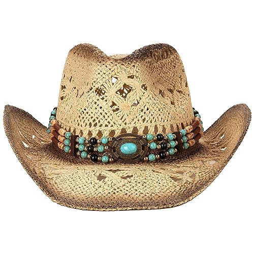 Men's Women's Straw Cowboy Hat Cowgirl Woven Sun Hat Western Cowboy Hat Two Decorative Bands