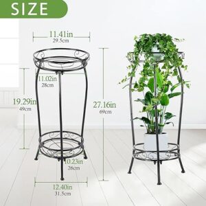 Plant Stand Indoor Outdoor 2 Tier 27" Tall Metal Potted Holder Rack Flower Pot Stand Heavy Duty Plant Shelf Rustproof Iron Multiple Plant Round Supports Rack for Planter Corner Garden Balcony Patio