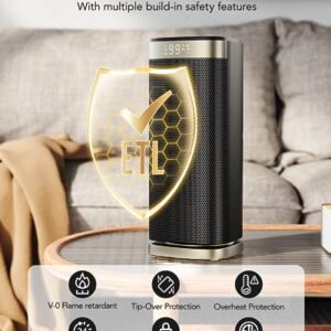 iDOO Space Heater, Portable Electric Heaters for Indoor Use, PTC Ceramic Heating with Thermostat for small Bedroom, Large Room & Office, Remote, 70° Oscillation, 24H Timer, christmas Gifts for home