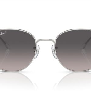 Ray-Ban RB3809 Round Sunglasses, Silver/Grey Gradient Polarized, 53 mm