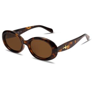 SOJOS Small Retro Oval Polarized Sunglasses for Women Men 90s Vintage Small Face UV400 Protection Tiny Sun Glasses SJ2286 Leopard Brown