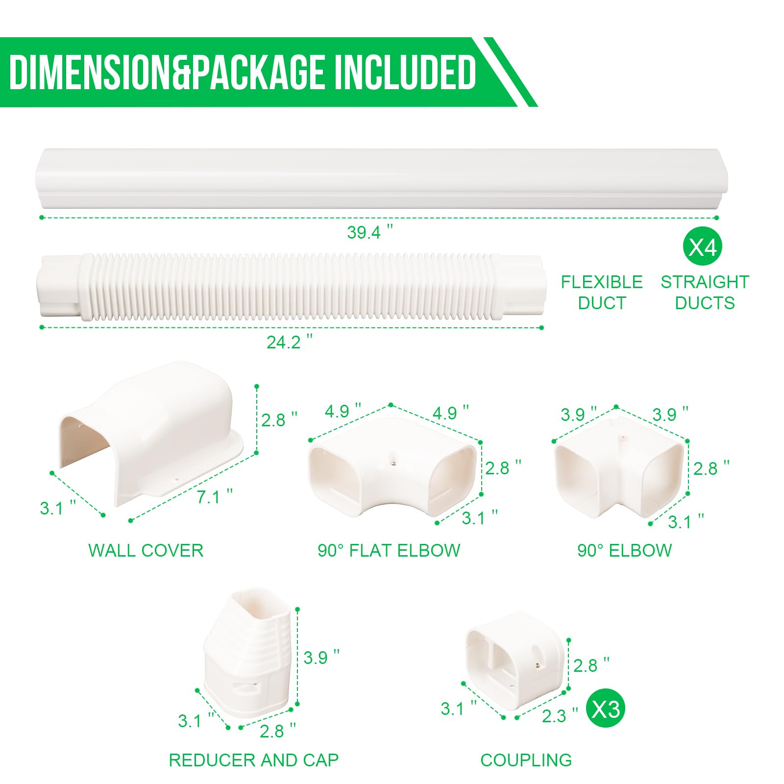 Kerykwan 3" W 15.5Ft L Mini Split AC Line Cover Kit Decorative PVC Tubing Pipe Cover Set for Center Air Conditioner&Heat Pumps System