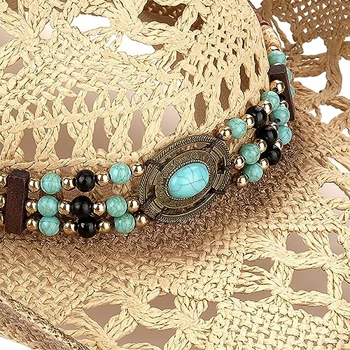 Men's Women's Straw Cowboy Hat Cowgirl Woven Sun Hat Western Cowboy Hat Two Decorative Bands