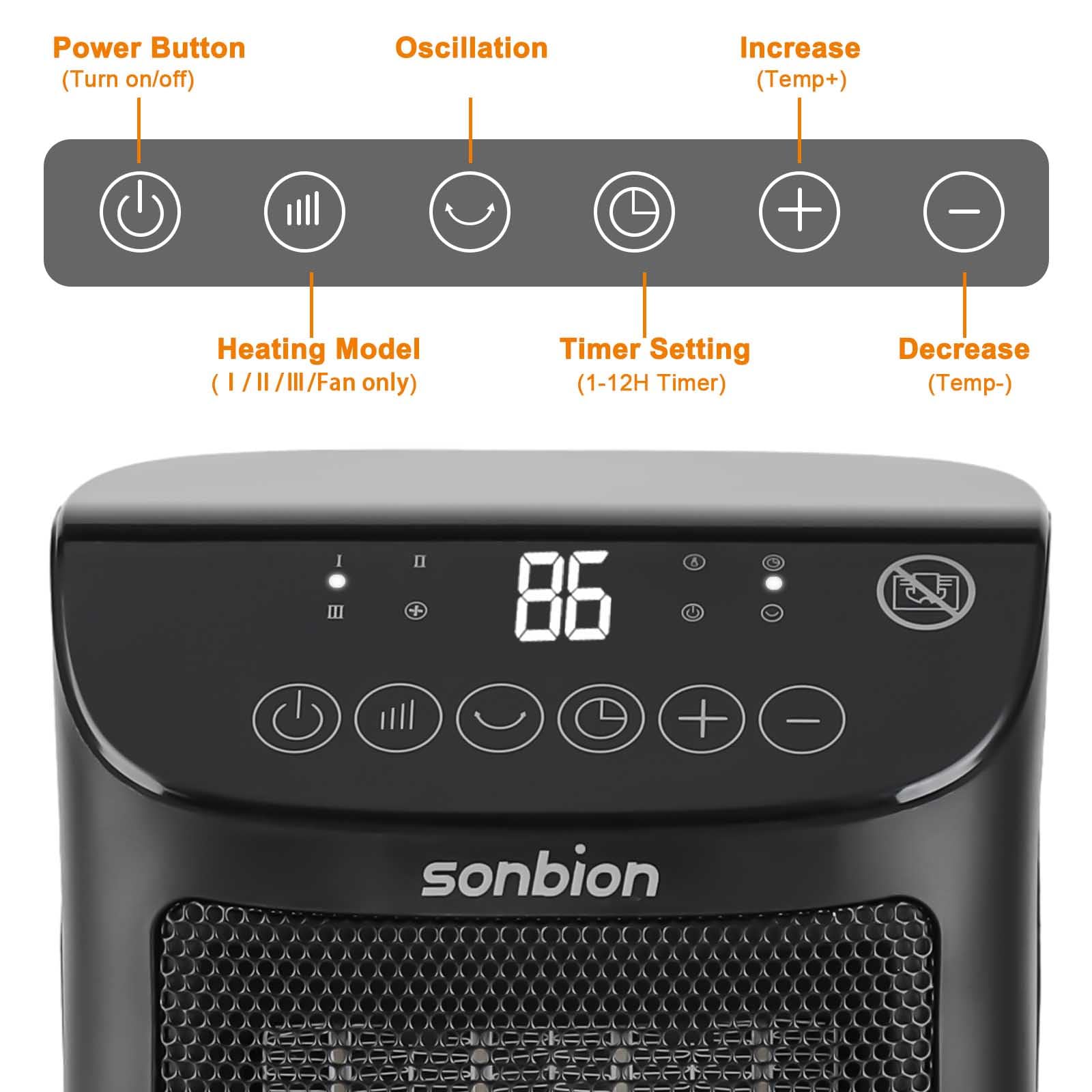 SONBION Space Heater with Remote, 1500w Ceramic Heater with Four Modes, Portable Personal Electric Heater for Office Home Garage, 70°Oscillating Heater with Thermostat, 12h Timer, LED Display