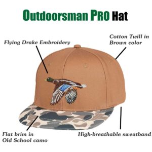 EDTREK Performance Outdoorsman Snapback Truck Hat with Flat Brim - Unique Animal Embroidery (Brown - Flying Duck)