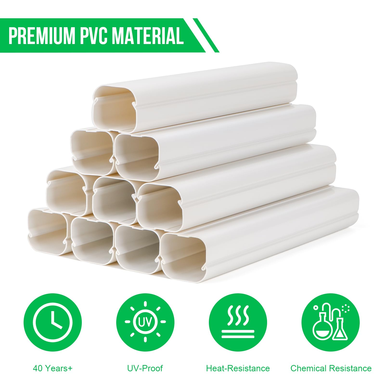 Kerykwan 3" W 13.5Ft L Mini Split AC Line Cover Kit Decorative PVC Tubing Pipe Cover Set for Center Air Conditioner&Heat Pumps Systems